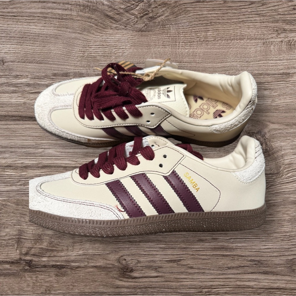 Adidas Samba Shoes in Cream and Maroon
